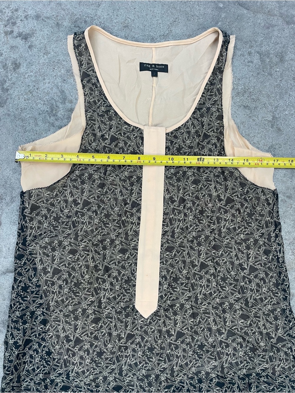 rag & bone Black Printed Tank with Cream Center Trim - Picture 4 of 8